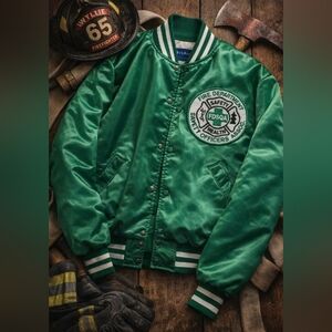 Vintage Holloway Satin Varsity Jacket XL  Green Fire Dept FDSOA USA
